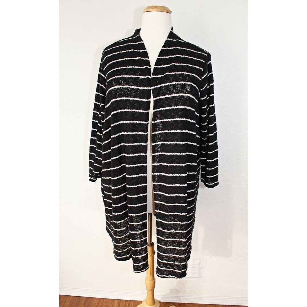 LANE BRYANT Knit Cover Dress Long Cardigan Sz. Plus 22/24 Black White Stripes *